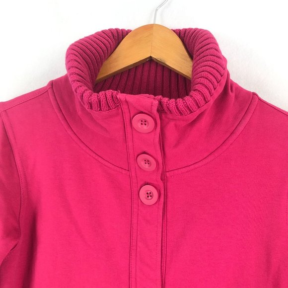 LL Bean Women's Size Medium Pink Mock Neck Button Front Long Sleeve Coat Cotton - Picture 3 of 7